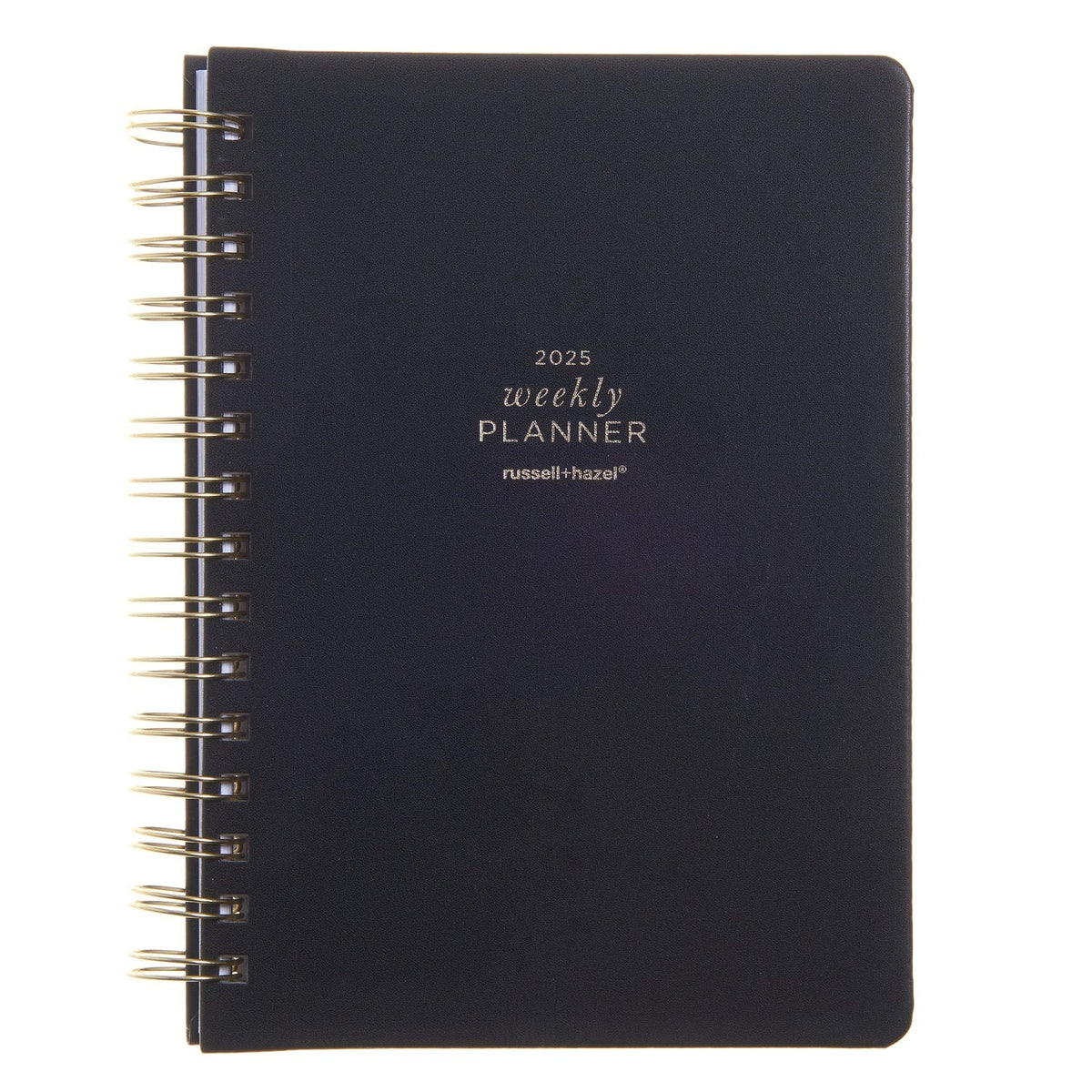 2025 A5 Weekly Planner - Spiral Vegan Leather - Black 100614 russell+hazel Planner