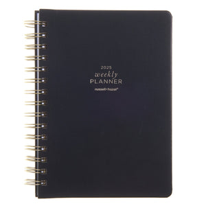 2025 A5 Weekly Planner - Spiral Vegan Leather - Black 100614 russell+hazel Planner