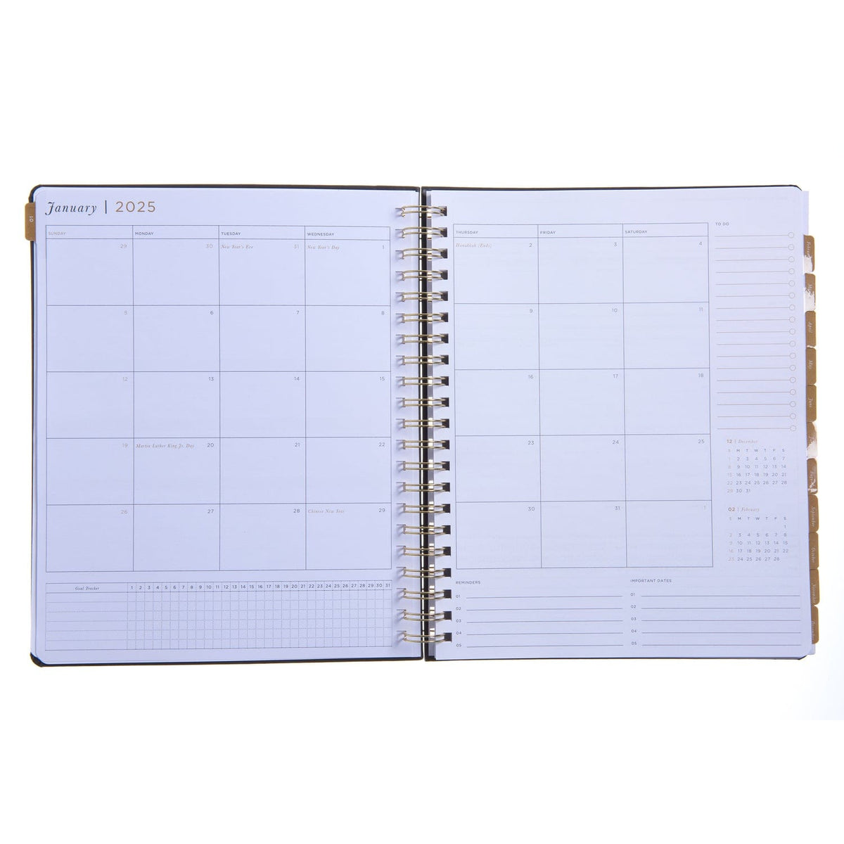 2025 Weekly Planner - Spiral Vegan Leather - Black 100617 russell+hazel Planner