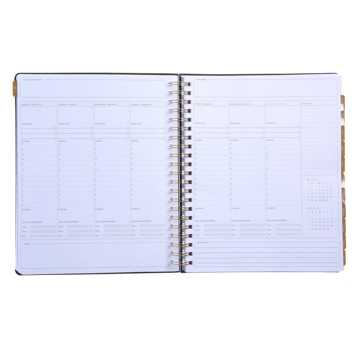 2025 Weekly Planner - Spiral Vegan Leather - Black 100617 russell+hazel Planner