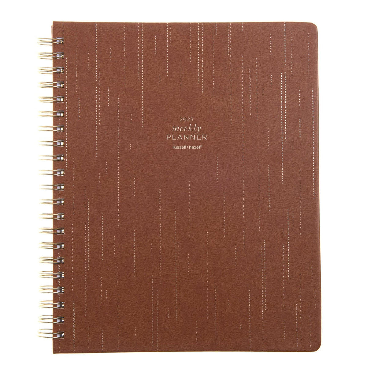 2025 Weekly Planner - Spiral Vegan Leather - Camel with Gold Foil 100618 russell+hazel Planner