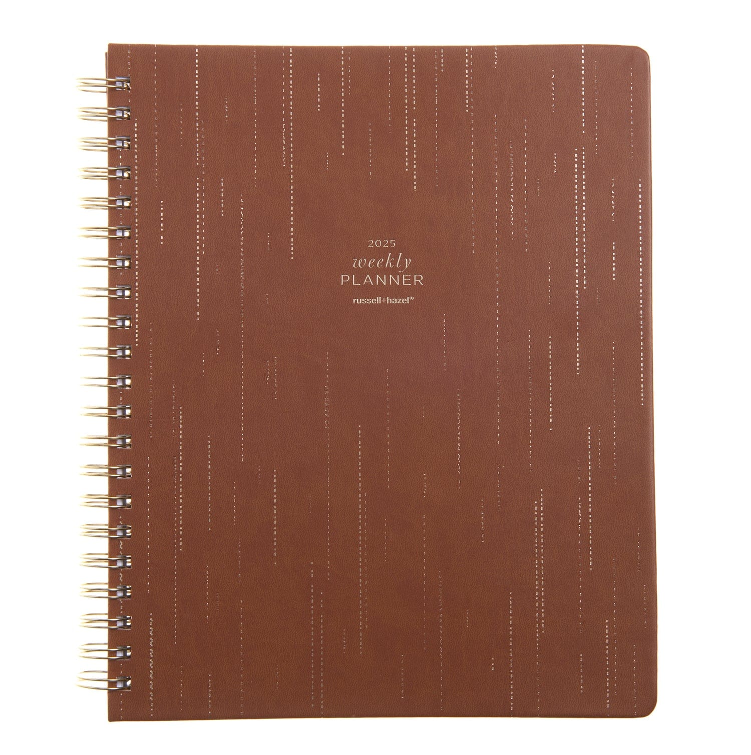 2025 Weekly Planner - Spiral Vegan Leather - Camel with Gold Foil 100618 russell+hazel Planner